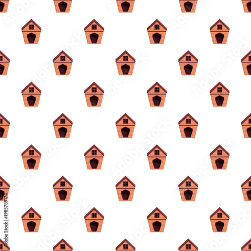 Doghouses creating a seamless repeating pattern on a white background