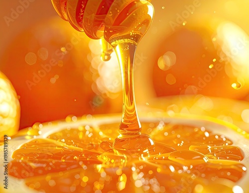 Wallpaper Mural Honey drips onto orange slice, blurred orange back Torontodigital.ca