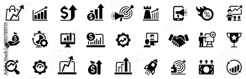 Increase sale web icons in flat style. Growth profit symbol. Sales, strategy, marketing, profit, vision, seo, business successful. Editable stroke. Vector illustration
