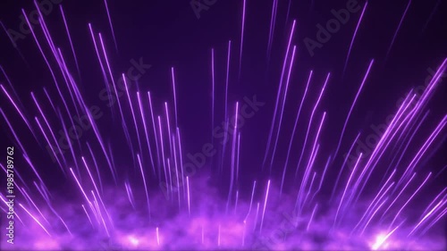 Dynamic Glowing Purple Neon Lines Rising from Smoke Background