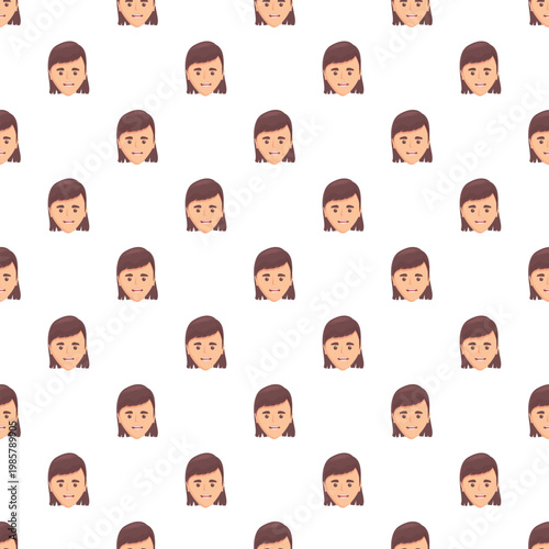 Cartoon woman face creating a repeating pattern on white background