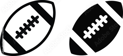 American football vector icons, black and white sports ball silhouettes, minimalist pro football equipment graphics for athletic branding