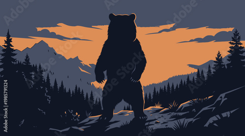 Large bear standing on mountain peak.