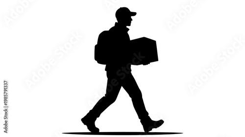 Man walking with delivery package box.
