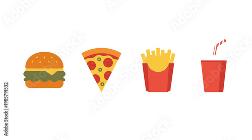 Fast Food Items on White Background.
