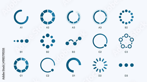 Collection of various blue circular shapes.