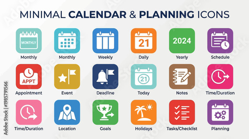 Minimal calendar and planning icons set.