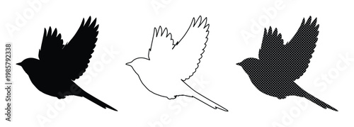 Set of 3 Flying Bird Silhouettes Vector