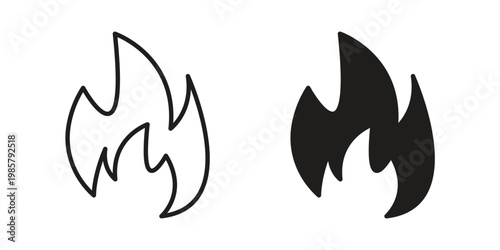 Flame icon design, logo, app, template set. Black icons