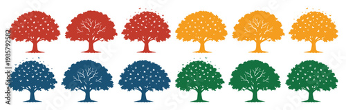 Set of 12 Colorful Stylized Tree Icons Vector