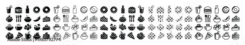 Set of 100 Food and Drink Outline Icons Vector