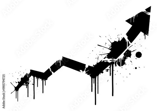 Rising arrow and profit growth line with paint splatters in urban street art style