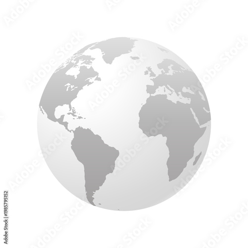 Minimalist Grey Earth Globe Icon Showing The Western Hemisphere On A Clean Isolated White Background Vector Illustration