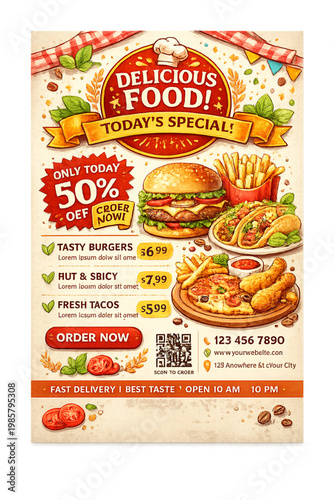 Картината върху платно tasty food deals today, food deals promotion, restaurant discount offer, tasty m