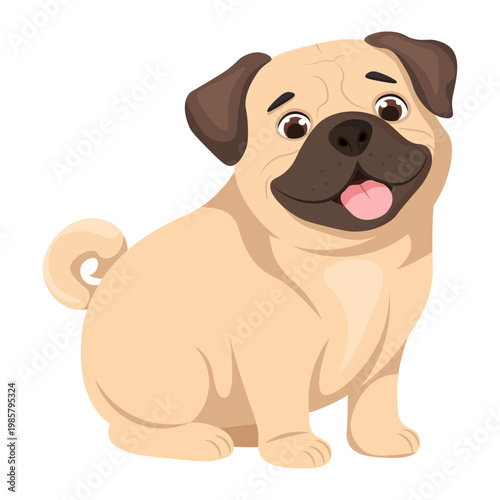 Vector cartoon image of a cute pug dog. Concept of a purebred companion dog, small pet, or decorative dog. Element for your design.