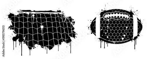 Tableau sur toile American football and goal net with ink splatter and grunge style
