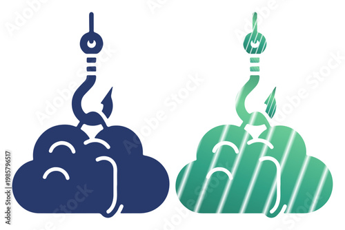 Fishing hook dangling from a cloud, symbolizing data theft or phishing in the digital world.
