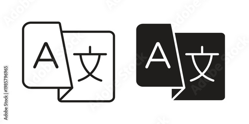 Language icon design, logo, app, template set. Black icons