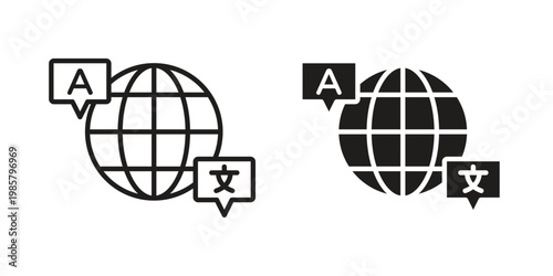 Language icon design, logo, app, template set. Black icons