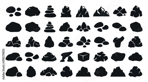 Collection of various rock stone shapes.