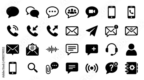 Communication technology icons on screen.