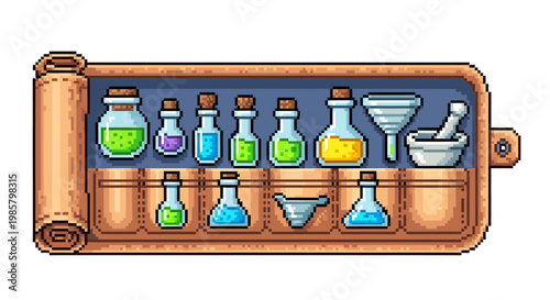 Pixel Art Potion Set with Alchemical Tools.