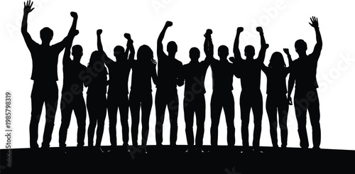 Large team unity and teamwork silhouettes