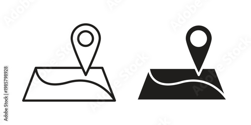 Map icon design, logo, app, template set. Black icons