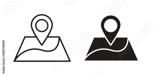 Map icon design, logo, app, template set. Black icons