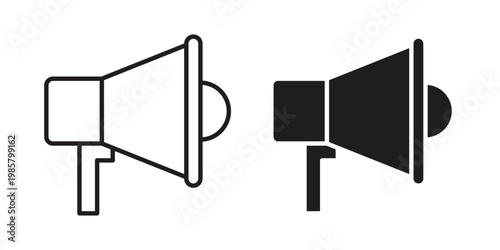 Megaphone icon design, logo, app, template set. Black icons