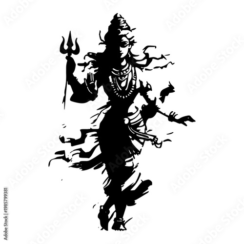 Dancing Hindu Lord Shiva silhouette vector illustration with trident