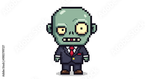 Pixel Art Zombie Businessman Character Design.