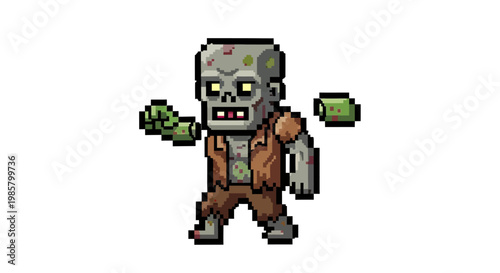 Pixel Art Zombie Character for Games and Animation.