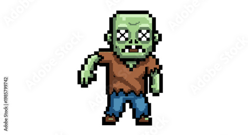 Pixel Art Zombie Character for Games and Animation.