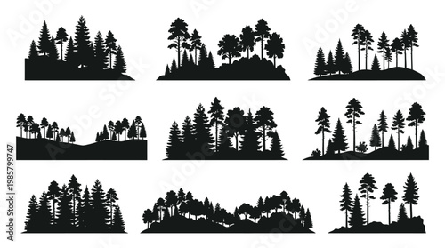 Tableau sur toile Collection of Diverse Forest Silhouettes for Design.