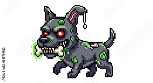 Pixel Art Zombie Dog With Bone.
