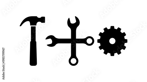 Tools icons hammer wrench gear.