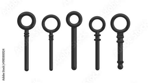 Stylized illustration featuring five antique-looking keys in a dark, muted color palette against a white background