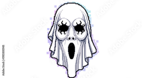 Scary Ghost Face with Wide Open Mouth and Dark Eyes.