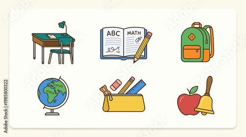 School objects and education tools.