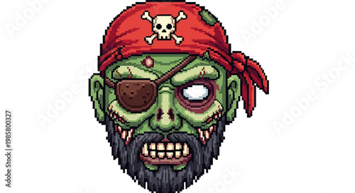 Scary Zombie Pirate Head with Red Bandana and Eye Patch.