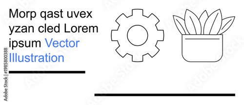 Sustainability, technology integration, eco-friendly innovation, nature preservation, balance, symbolism. Minimalist icons of a gear and potted plant. Sustainability and technology integration