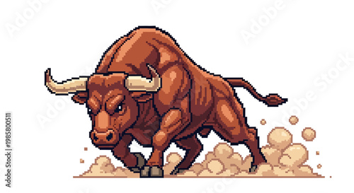 Powerful Charging Bull Illustration with Determined Expression.