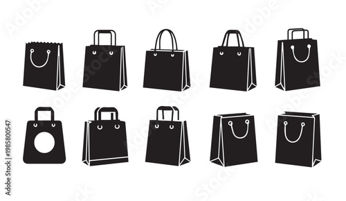 Collection of diverse shopping bag silhouettes against a white background