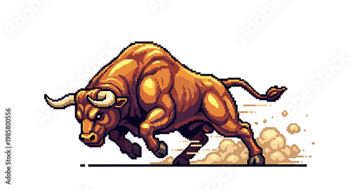 Powerful Charging Bull Illustration with Dynamic Motion.
