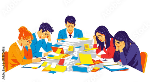 Stressed Employees Overwhelmed by Workload and Paperwork.