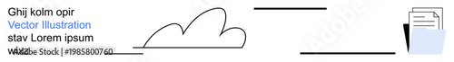 Cloud storage, file sharing, digital file management, data transfer, online organization, technology services. Minimal drawing of a cloud and document folder. Cloud storage and file sharing concept