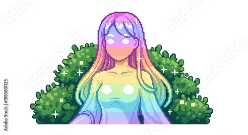 Rainbow Haired Woman With Glowing Eyes.