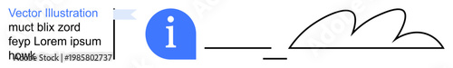 Communication, digital interfaces, design concepts, navigation tools, information access, modern web design. Blue information icon, horizontal line abstract curved lines. Communication and digital