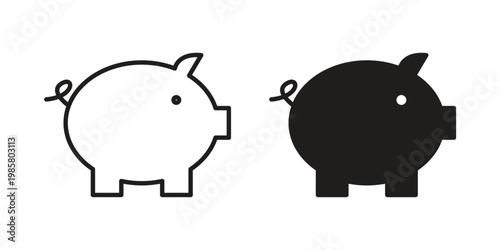 Piggy bank icon design, logo, app, template set. Black icons